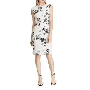 Ralph Lauren Sheath Dress Women's Black & White Floral Size 8 Wedding Guest